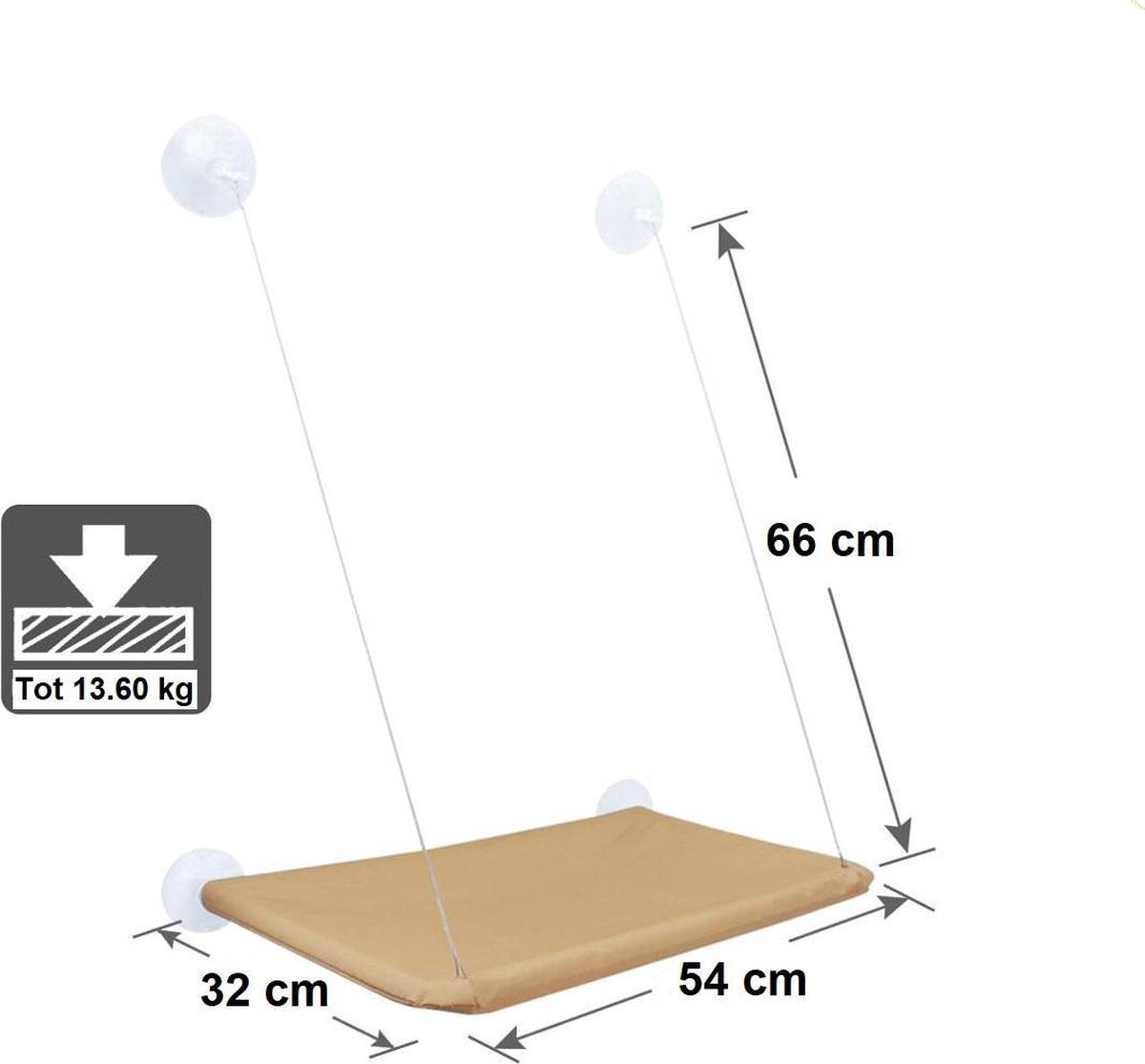 Merkloos Kattenhangmat Voor Raam - Hangmat Kat - Kattenmat - Kattenmand Raam - Kattenmand - Kattenspeeltjes - Beige - Voor Grote &amp; Kleine Katten - Tot 20 KG