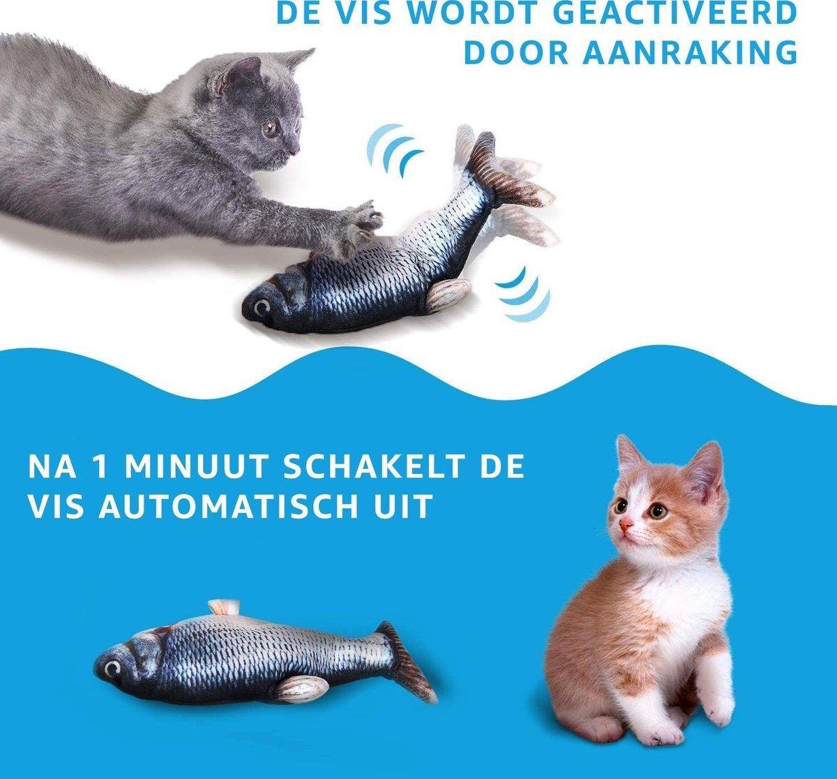  TwinQ Dansende Vis - Bewegende Vis Met Kattenkruid - Kattenspeeltjes - USB Oplaadbaar - Speelgoed Voor Katten - Incl. Kattenlampje