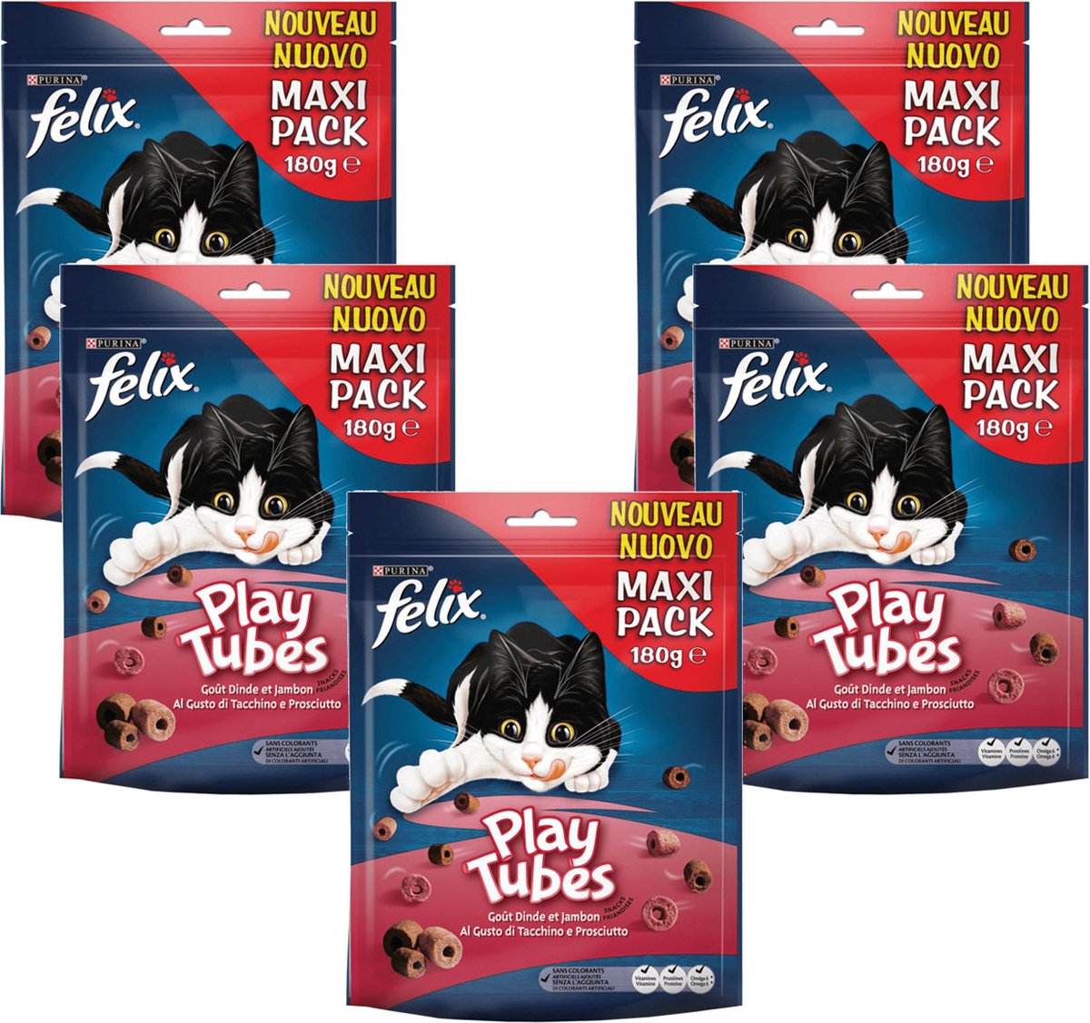  Felix PlayTubes - Kattensnacks Kalkoen &amp; Ham - 5 X 180g