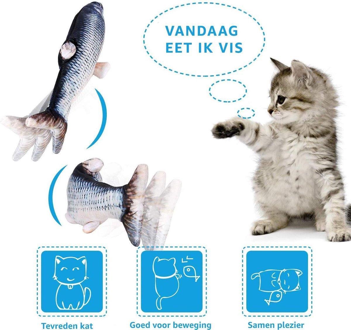  TwinQ Dansende Vis - Bewegende Vis Met Kattenkruid - Kattenspeeltjes - USB Oplaadbaar - Speelgoed Voor Katten - Incl. Kattenlampje