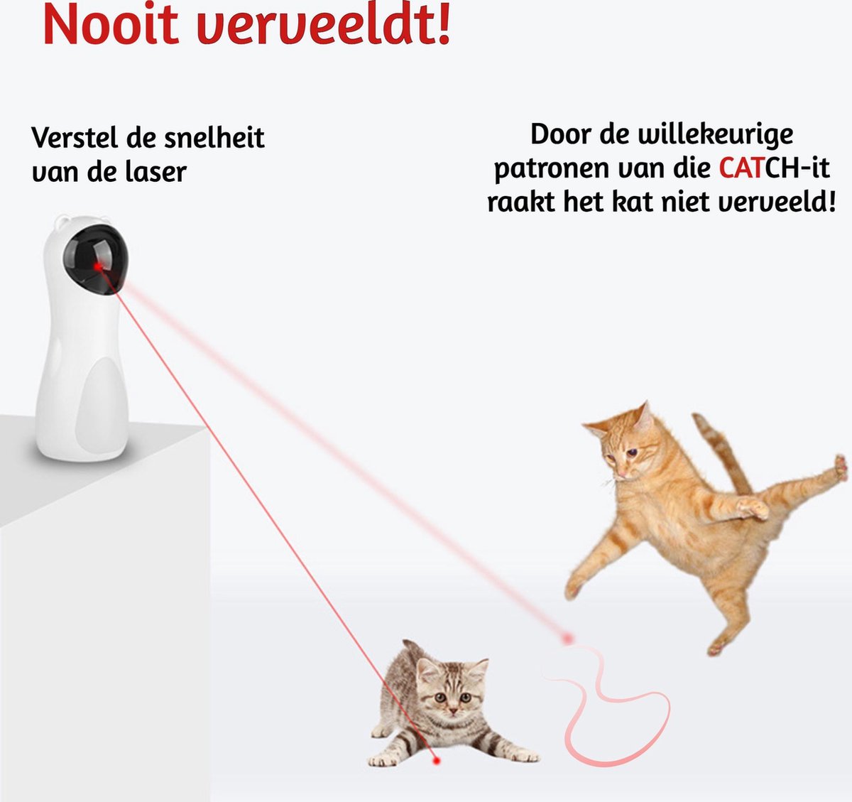 Merkloos Automatisch Kattenspeeltje Laser Intelligent Interactief Voor Katten – Laser Kat – 3 Verschillende Standen – Incl. Oplaadkabel – Geruisloze Motor