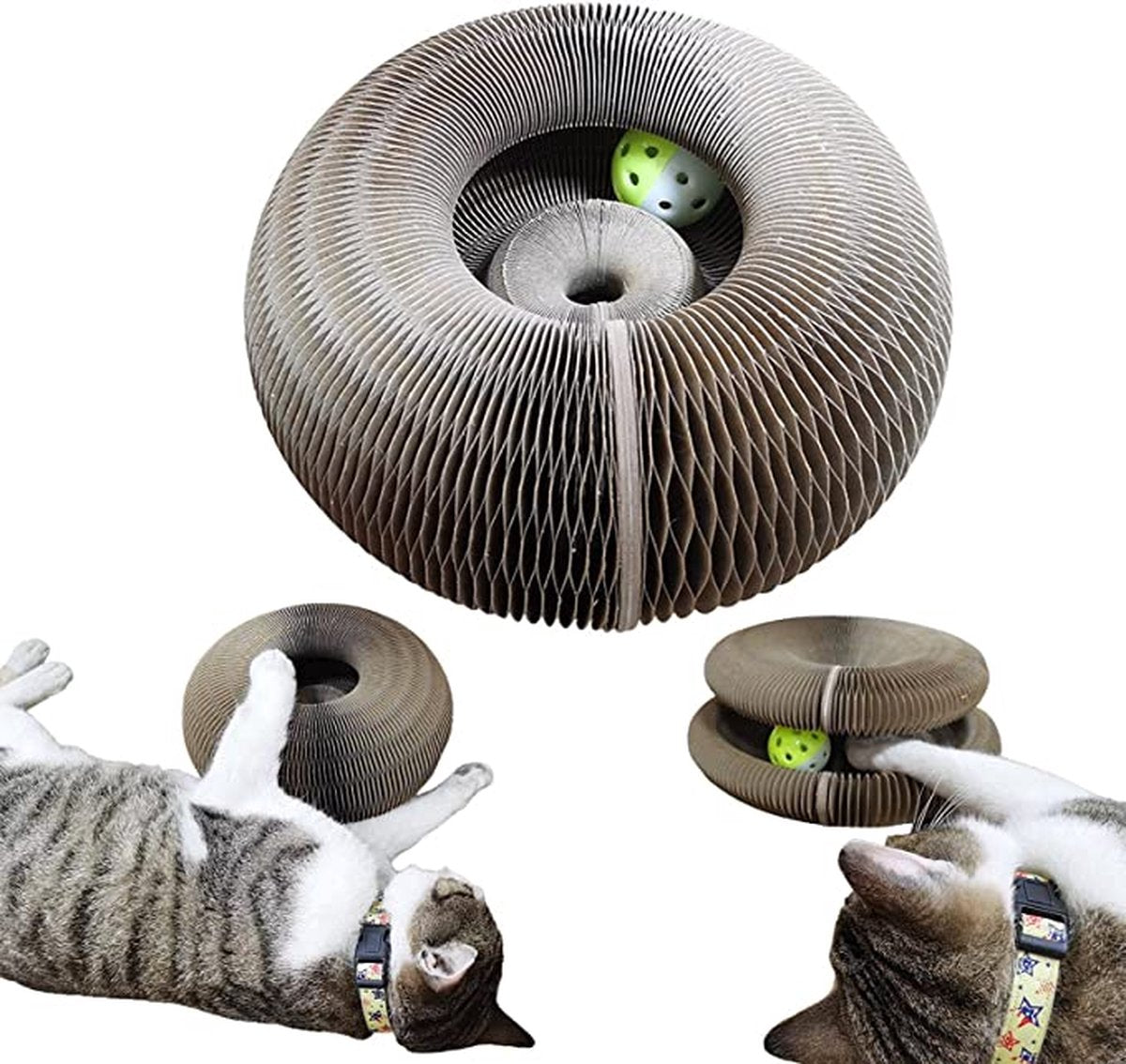  Kattenspeelgoed - Ronde, Opvouwbare En Vervormbare Krabmat Voor Katten Met Bal Met Belletjes Van Golfkartonpapier - Interactief Krabspeelgoed Voor Katten