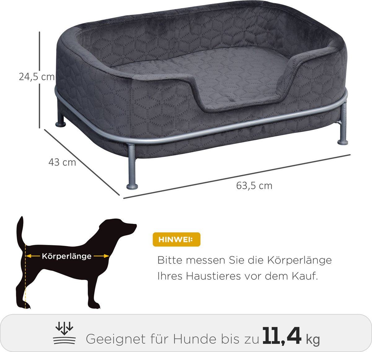  PawHut Hondenbank Met Rugleuning Huisdierenbank Met Metalen Poten Hondenbed Kattenbank D04-157