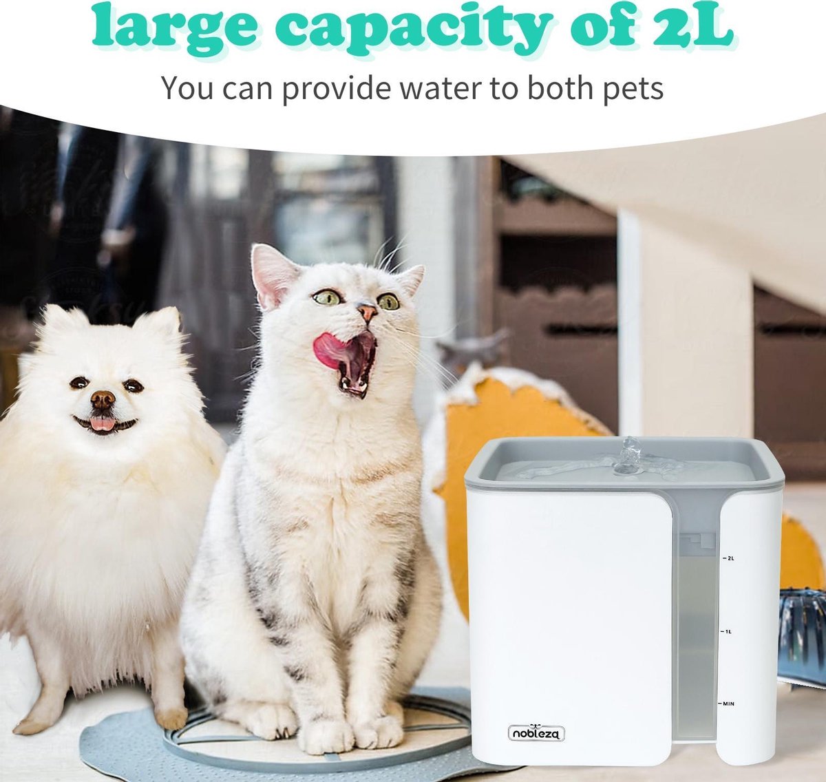  Nobleza USB Drinkfontein Voor Hond/Kat - 2L - Incl. 2 Filters - Wit