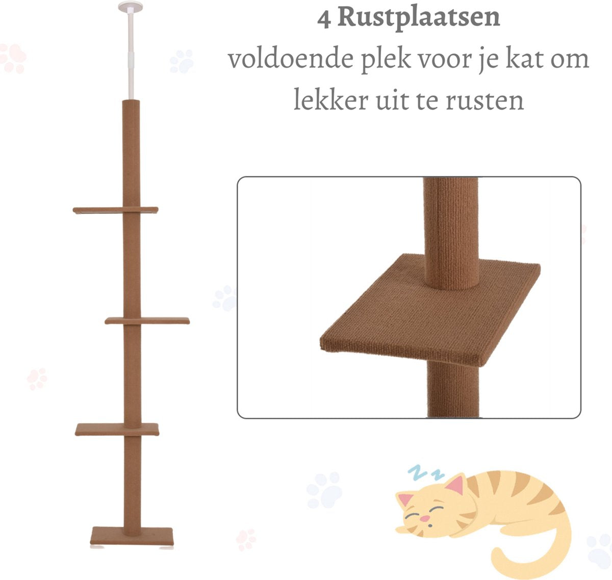 Merkloos Krabpaal In Hoogte Verstelbaar - Kattenkrabpaal - Krabpaal Voor Katten - Kattenspeeltjes - Katten - Bruin - 43L X 27B X 228-260H Cm