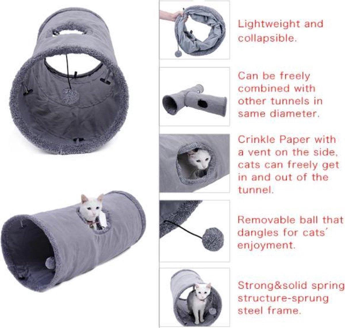  Fuzly Kattentunnel - Speeltunnel - Antraciet - Extra Stevig - Suede - 130cm X 30cm - Large
