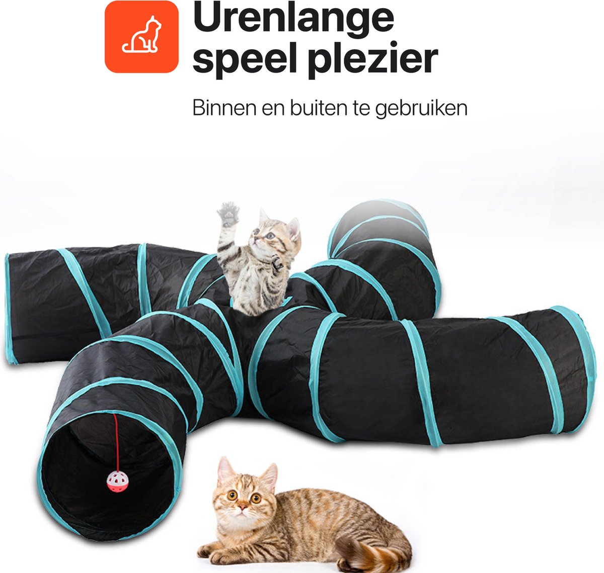  Tavaro Kattentunnel 5 Gangen - Met Speelbal - Kattenspeelgoed - Zwart / Blauw