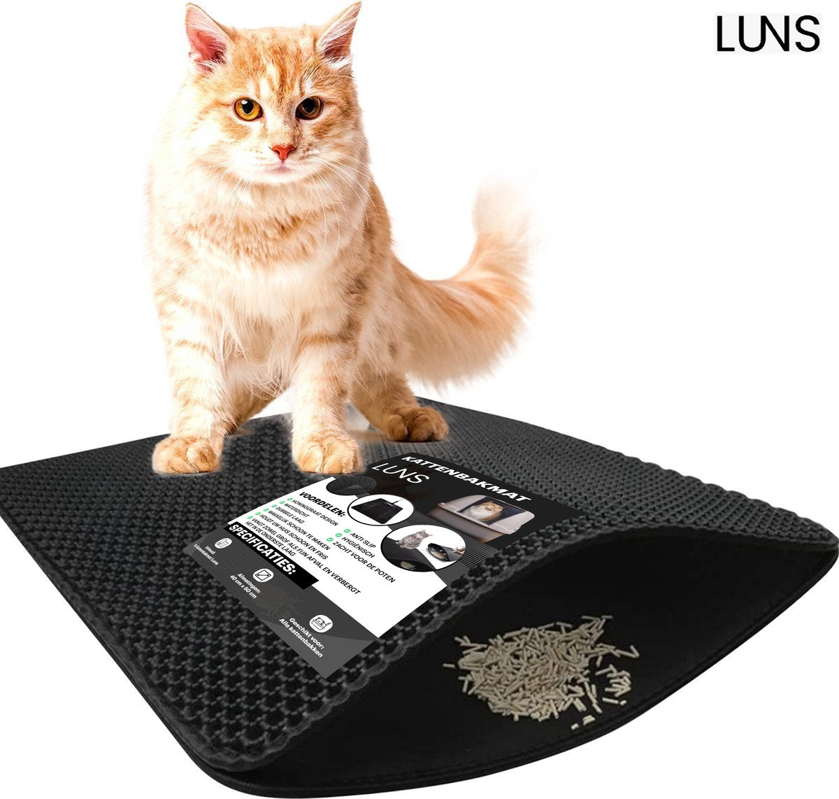  Kattenbakmat - Schoonloopmat - Katten Grit Opvanger - Kattenbakvulling - Waterdicht - Dubbele Laag - Honingraat - 40 X 50 Cm - Zwart