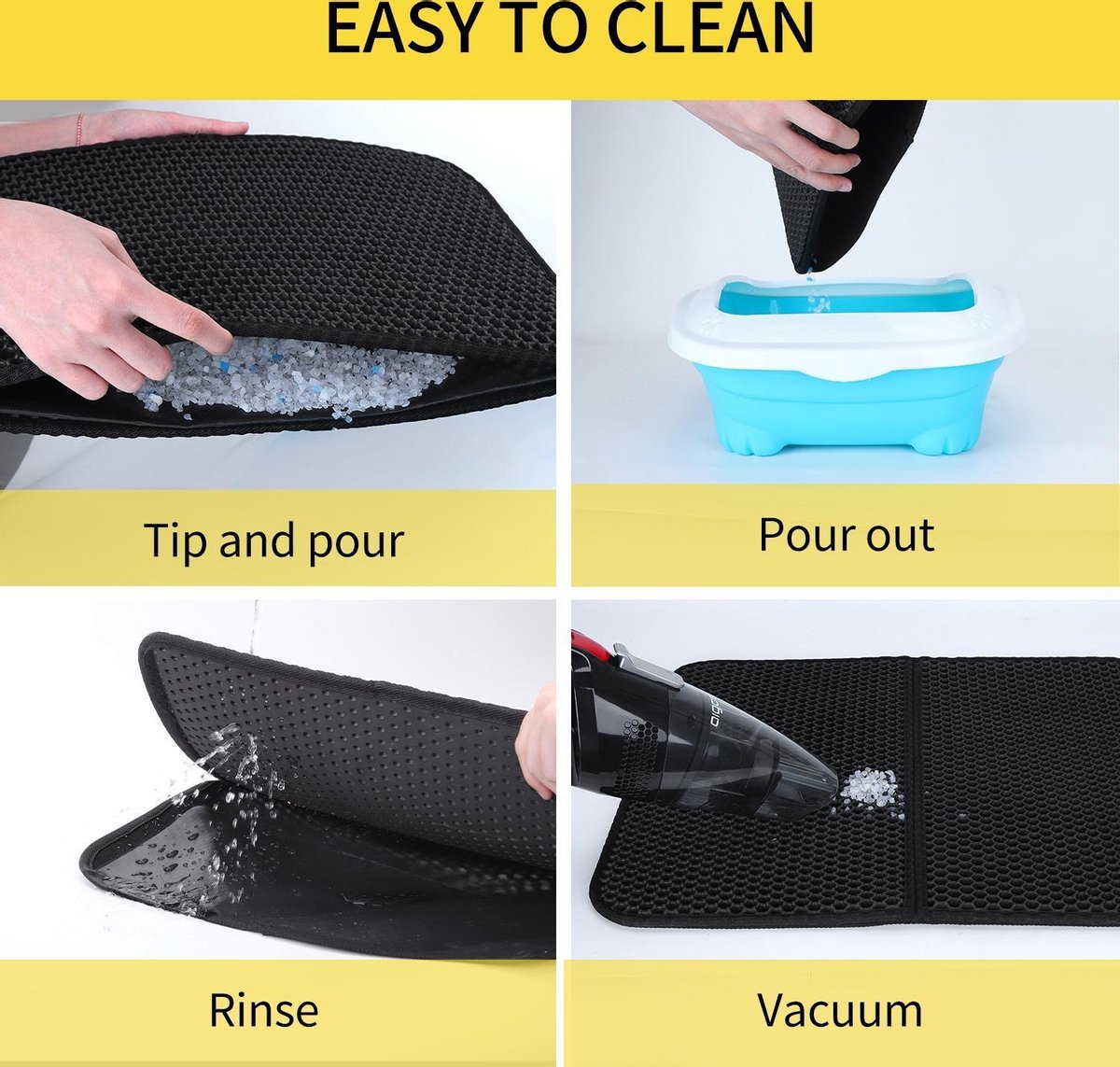  Nobleza Kattenbakmat - Kattenmat Met Filter - Kattenbak Accessoires - Grit Opvanger - 3 Lagen - Waterdicht - 60x45 Cm - Opvouwbaar - Zwart