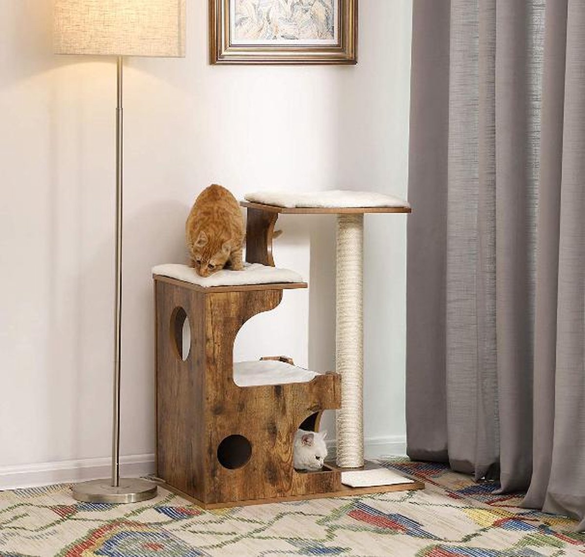  MIRA Home - Krabpaal Voor Katten - Krabpaal - Hout/Sisal - Bruin/Zwart - 66x42x88