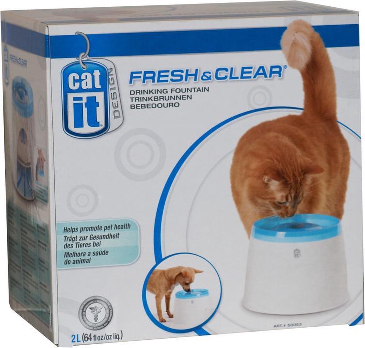  Catit Fresh And Clear - Drinkfontein Kat - Blauw /Wit - 2 L
