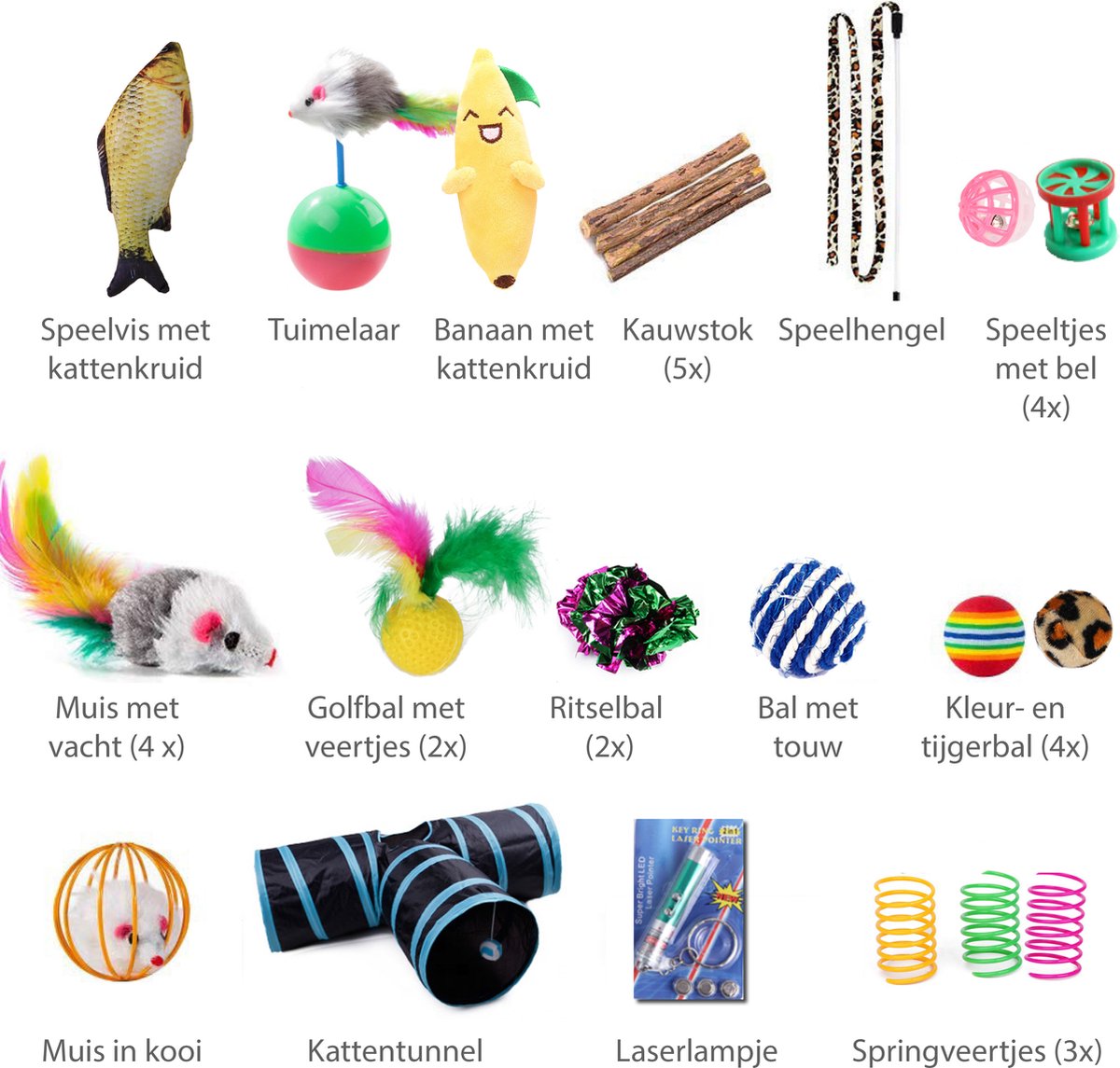  Filo Kattenspeelgoed Set 30 Stuks - Kattenspeeltje Kattentunnel - Kattenhengel - Kattenveertjes - Vis Met Kattenkruid - Kattenspeeltjes Intelligentie Kitten - Interactief Speelgoed Katten - Poezen Speeltjes