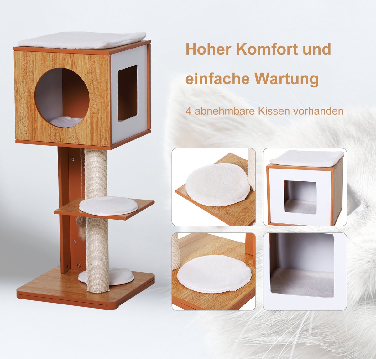  PawHut Krabpaal Met Grot &amp; Sisal Paal Kattenboom Kattenmeubel 4 Kussens MDF D30-206V01