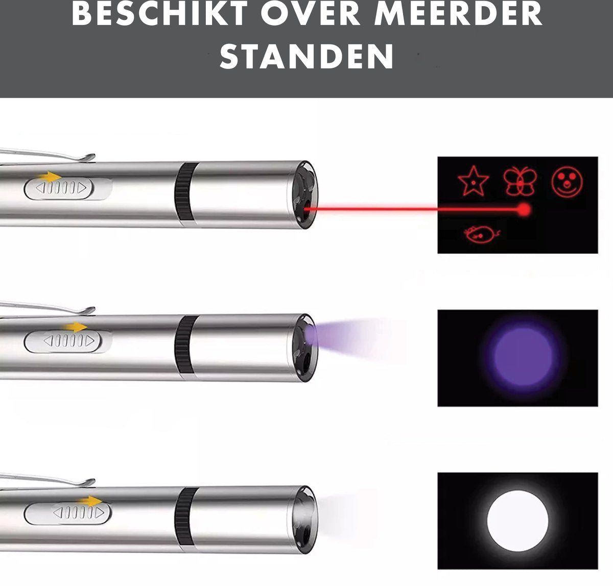 Merkloos Laserpen - Laserlamp - Laserpointer - Laser - Zaklamp - UV-Licht - Multifunctioneel - 7 Verschillende Standen - Dierenspeelgoed - USB-oplaadbaar