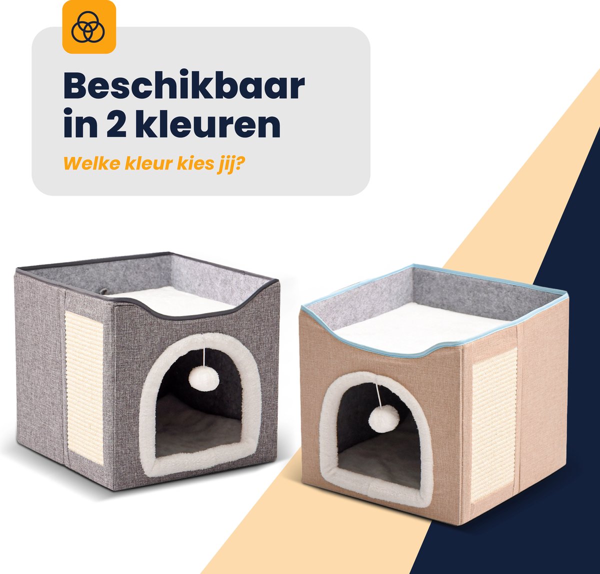  MIRO Katten Huis - Kattenhuizen - Kattenhok - Kattenmand - Dierenhuis - Opvouwbaar - Met Krabmat - Abrikoos