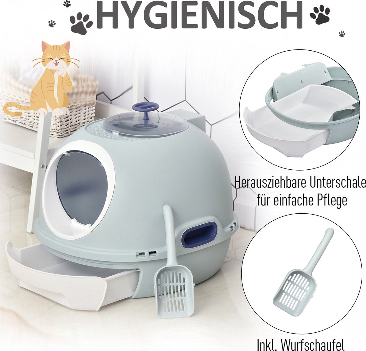  PawHut Kattentoilet Kattenbak Dakraam Bodembak Schep Draagbaar PP ABS D31-012