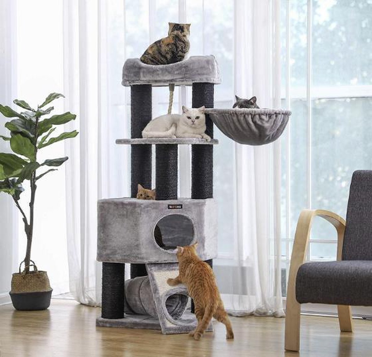  MIRA Home Krabpaal – Poezen Krabpaal – Pluche - Grijs – 52x52x42