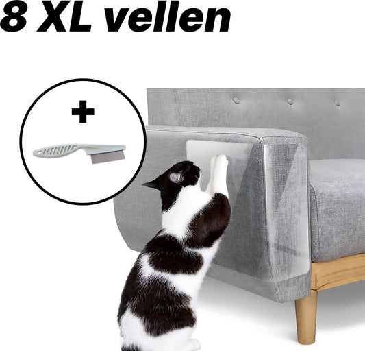  SHATY® Anti Krab Katten - Katten Anti Krab - 8 XL Vellen - Meubelbescherming - Bankbescherming - Krabpaal - Krabplank - Anti Scratch - Tegen Krabben - Plakzijde - Geen Punaises Nodig -Transparant - 43.2 X 30.5 Cm - Incl GRATIS Katten Kam
