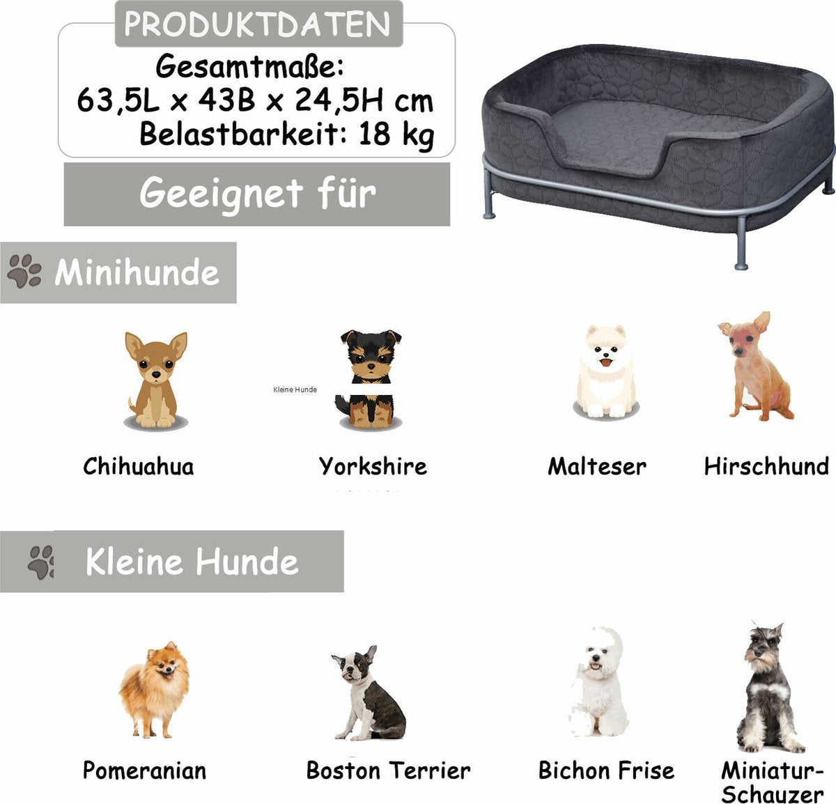  PawHut Hondenbank Met Rugleuning Huisdierenbank Met Metalen Poten Hondenbed Kattenbank D04-157