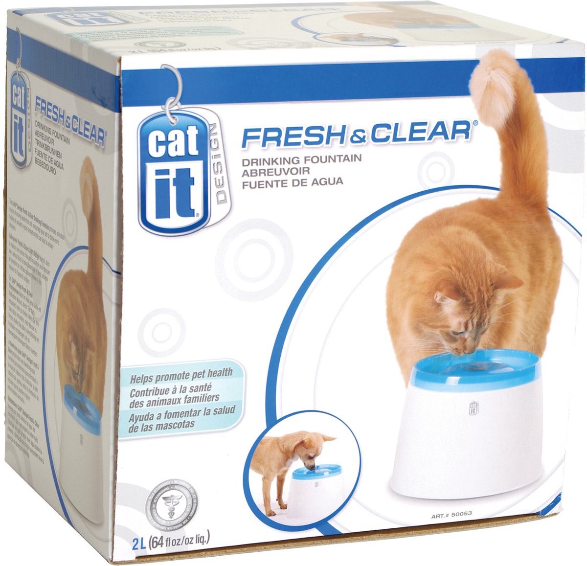  Catit Fresh And Clear - Drinkfontein Kat - Blauw /Wit - 2 L