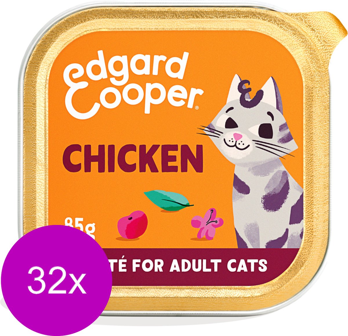 Merkloos Edgard&amp;Cooper Adult Paté 85 G - Kattenvoer - 32 X Kip