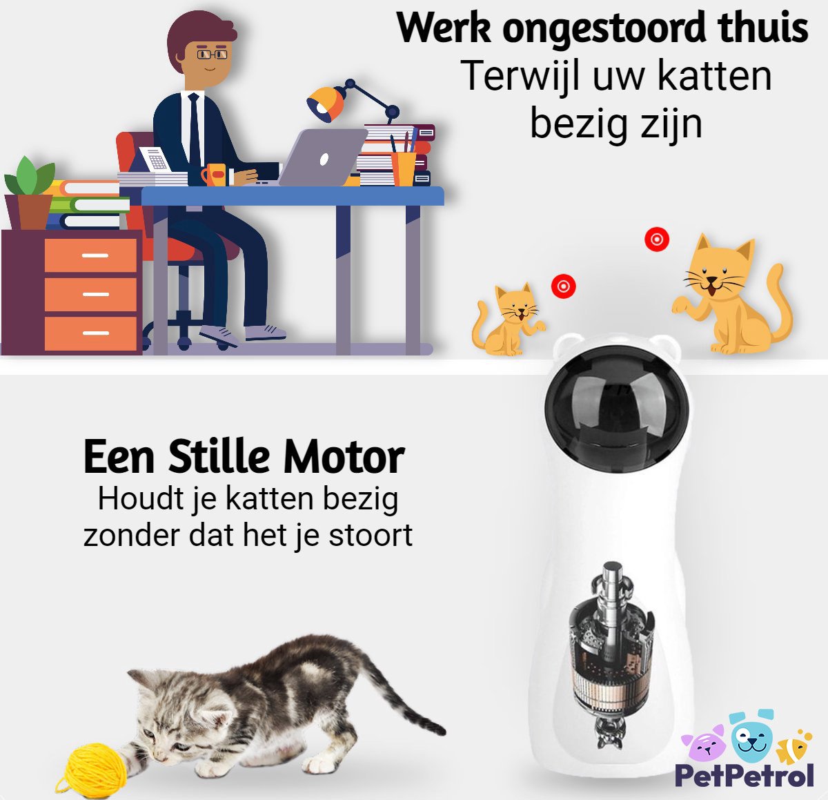  PetPetrol Automatisch Kattenspeeltje – Laser – Kattenlaser - Intelligent Interactief Voor Katten – Laser Kat – 9 Verschillende Standen – Incl. Oplaadkabel – Geruisloze Motor