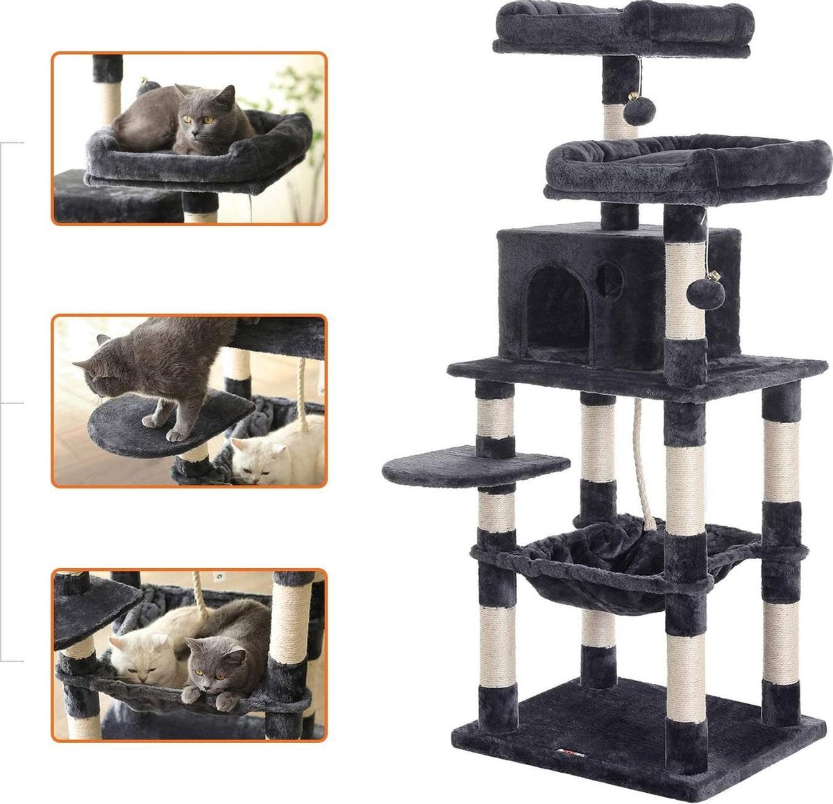  Kat Krabpaal Voor Meerdere Katten - Met Hokje En Plateaus - Grote Of Kleine Katten - Grijs En Wit