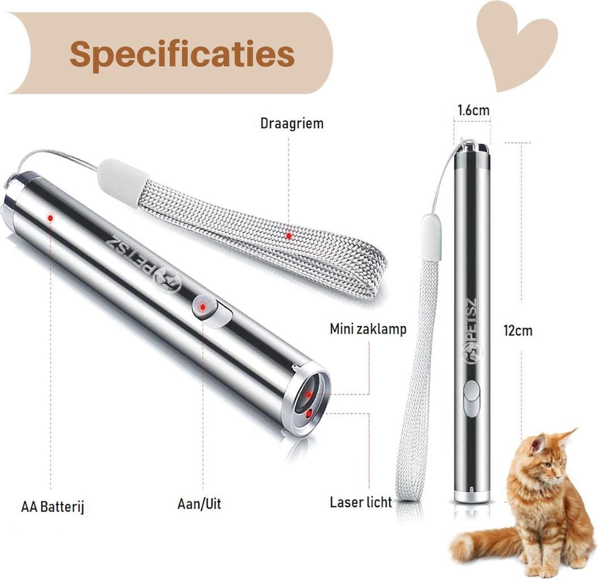  Laserpen - Kattenspeeltjes - Zaklamp - Kat - Laser - Kattenspeelgoed - RVS Opbergblikje