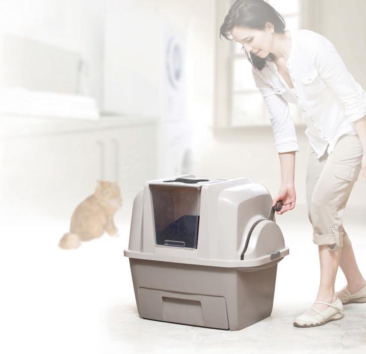  Catit Kattenbak - Incl. 4 Afvalzakken - Grijs/Wit - 67 X 48 X 46 Cm