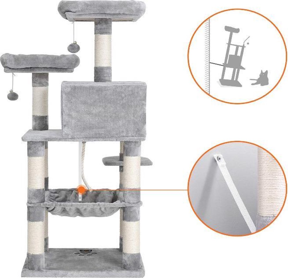  MIRA Home Krabpaal - Kattentoren - Huisdieren - Stabiel - Hout - Grijs/Wit - 55x45x143