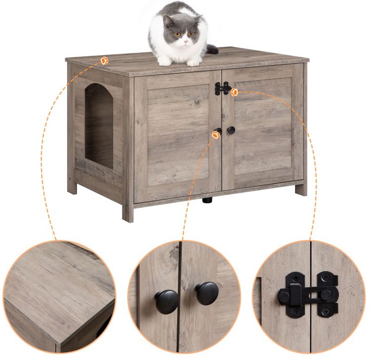  Kattenhuis Met Dubbele Deurtjes - Kattenkast Met Ruimte Voor Kattenbak - Kist Met Grote Opbergruimte - Bruikbaar Als Bank &amp;bijzettafel - Voor In Slaapkamer &amp; Gang - Greige