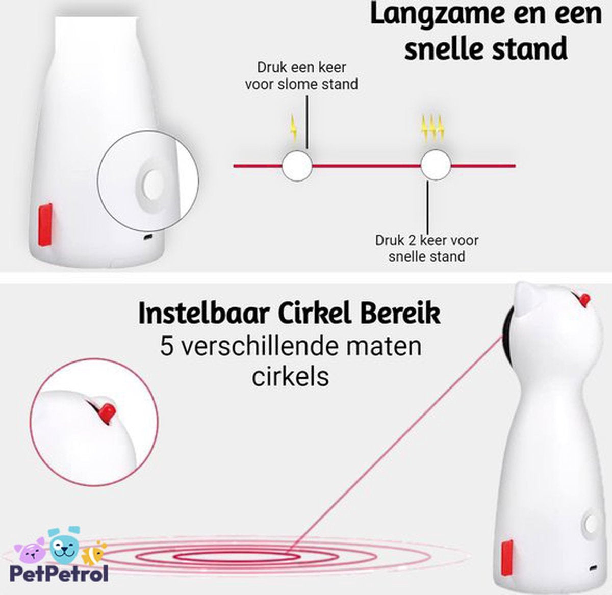  PetPetrol Automatisch Kattenspeeltje – Laser – Kattenlaser - Intelligent Interactief Voor Katten – Laser Kat – 9 Verschillende Standen – Incl. Oplaadkabel – Geruisloze Motor