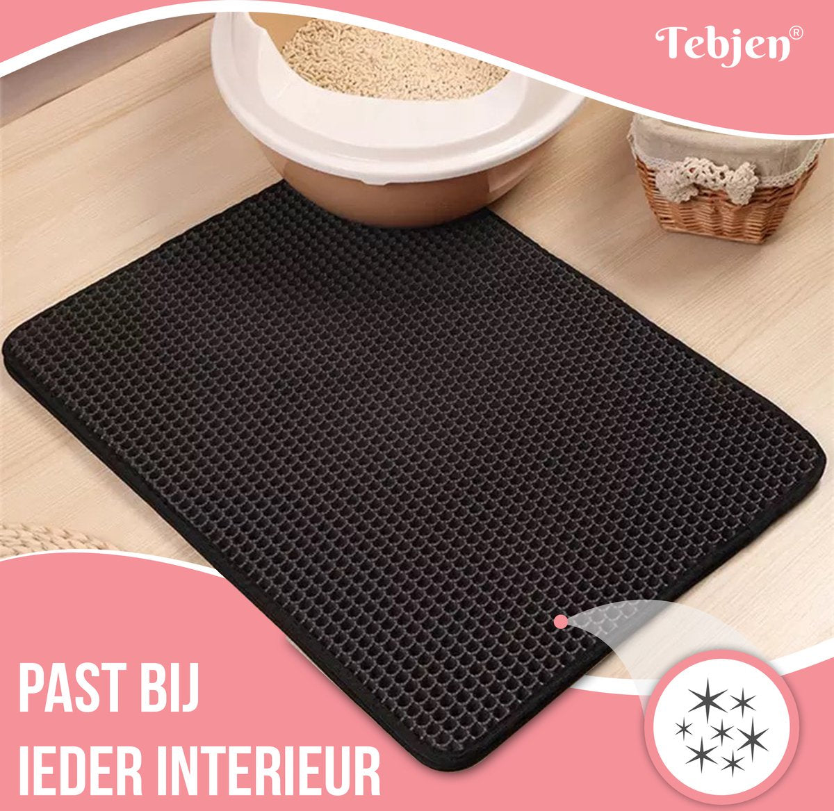  TEBJEN Kattenbakmat – Kattenbak Mat Grit Opvanger - Schoonloop Katten Mat – Dubbele Waterdichte Laag – Uitloopmat Kattenbak – Kattenbak Accessoires - Met Speelgoedmuisje En Schepje - 40x50cm