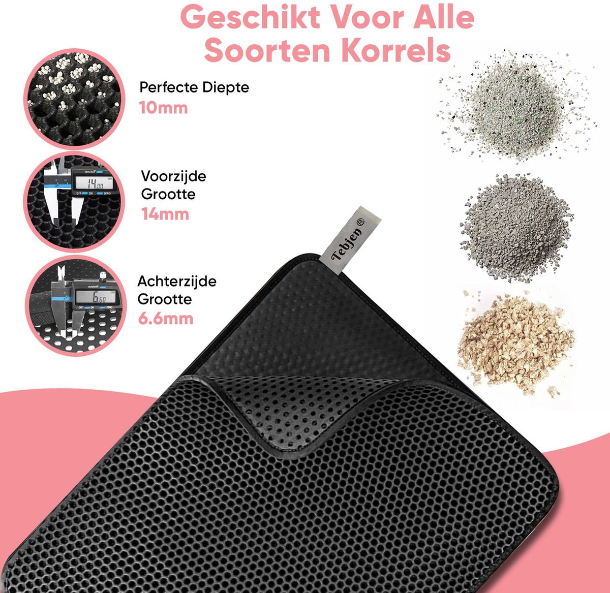  TEBJEN Kattenbakmat – Kattenbak Mat Grit Opvanger - Schoonloop Katten Mat – Dubbele Waterdichte Laag – Uitloopmat Kattenbak – Kattenbak Accessoires - Met Speelgoedmuisje En Schepje - 30cm * 30cm