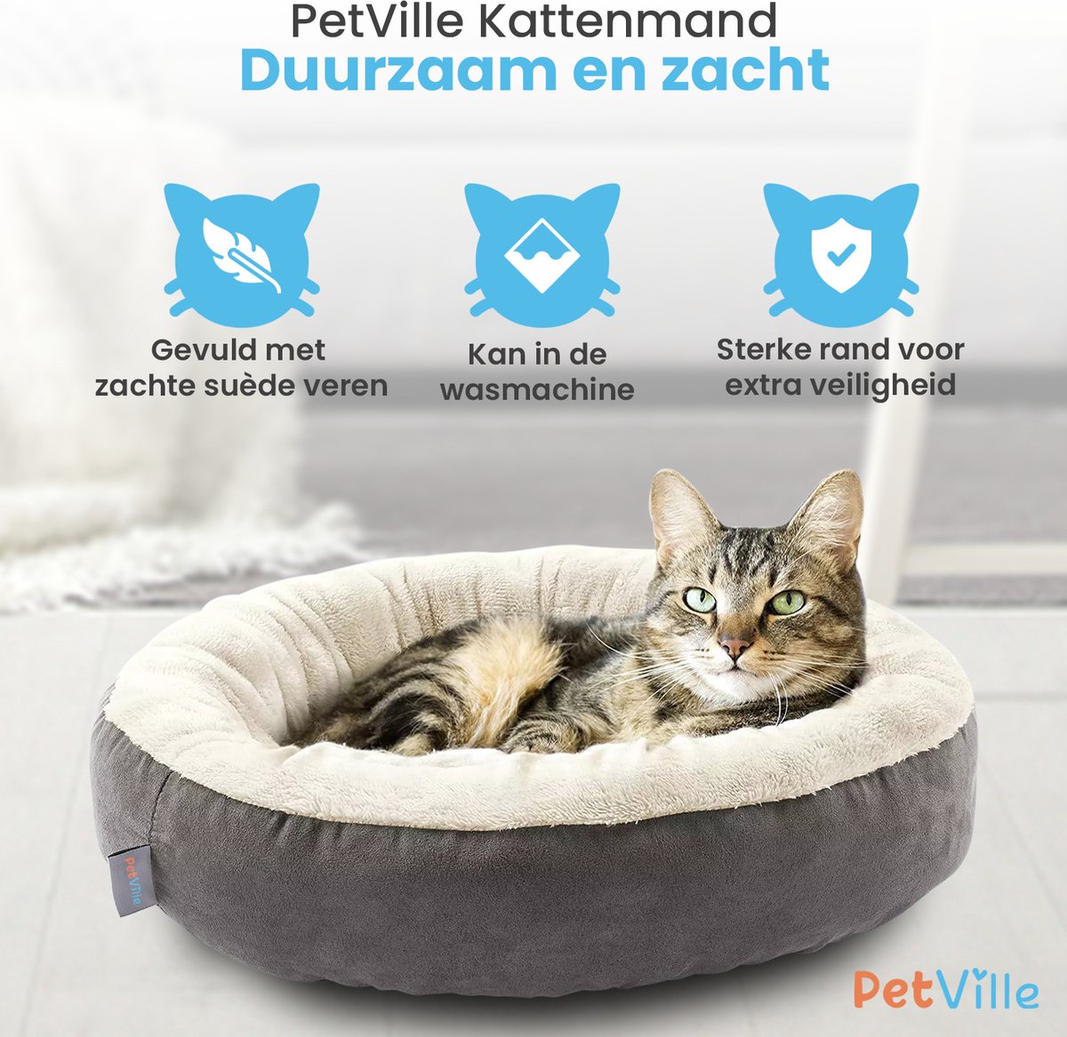  Petville Kattenmand - 50 Cm - Wasbaar - Donut - Waterbestendig - Grijs