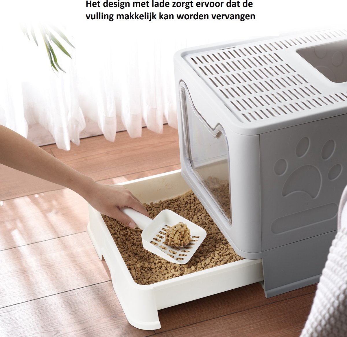  LooMar Kattenbak Groot - Kattenbak XXL - Kattenbak Grote Katten - Opvouwbaar - Grijs