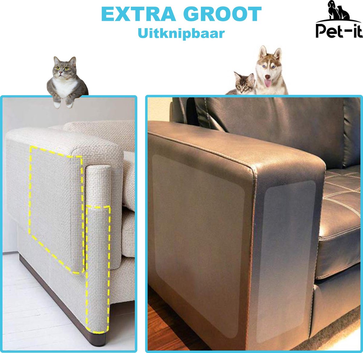  Pet-it | Krab Schade Bescherming Voor Katten En Honden | 6 Stuks | Extra-Grote Beschermers | Voor Bank Meubel Interieur | Transparant