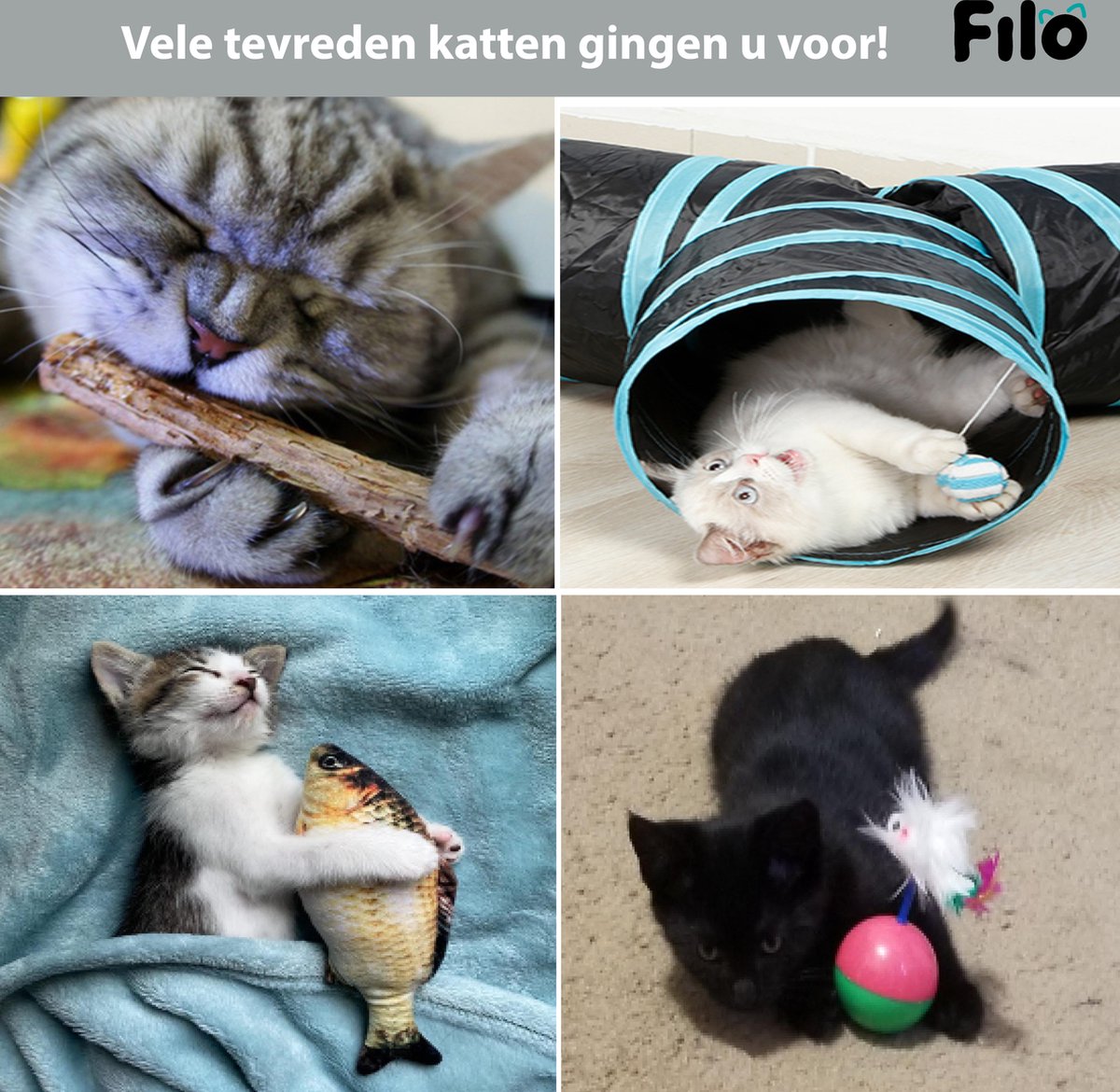  Filo Kattenspeelgoed Set 30 Stuks - Kattenspeeltje Kattentunnel - Kattenhengel - Kattenveertjes - Vis Met Kattenkruid - Kattenspeeltjes Intelligentie Kitten - Interactief Speelgoed Katten - Poezen Speeltjes