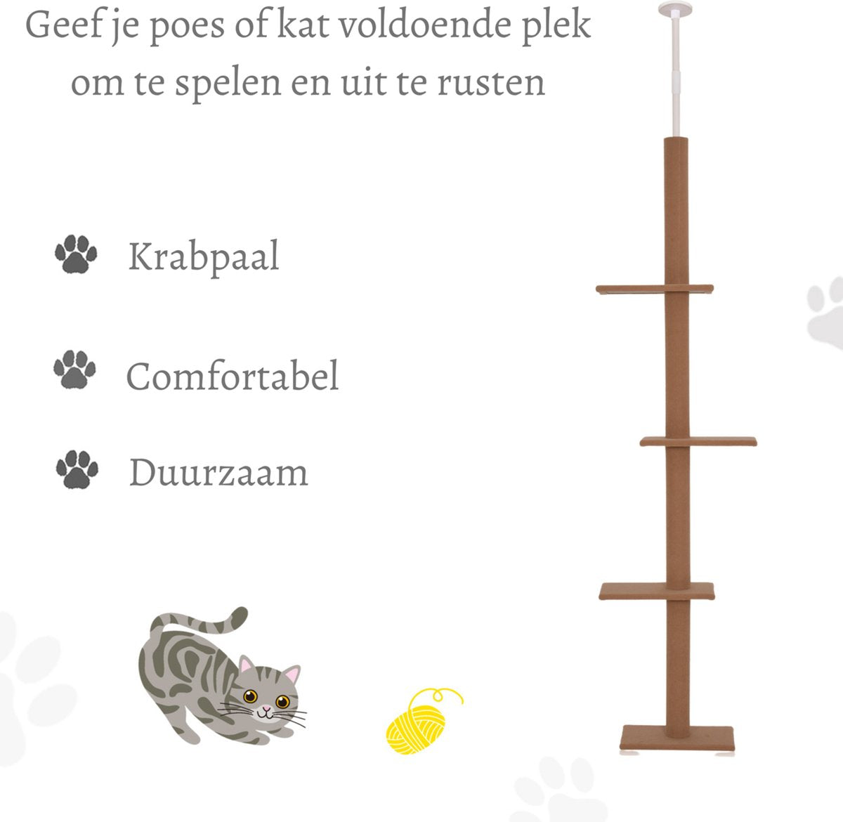 Merkloos Krabpaal In Hoogte Verstelbaar - Kattenkrabpaal - Krabpaal Voor Katten - Kattenspeeltjes - Katten - Bruin - 43L X 27B X 228-260H Cm