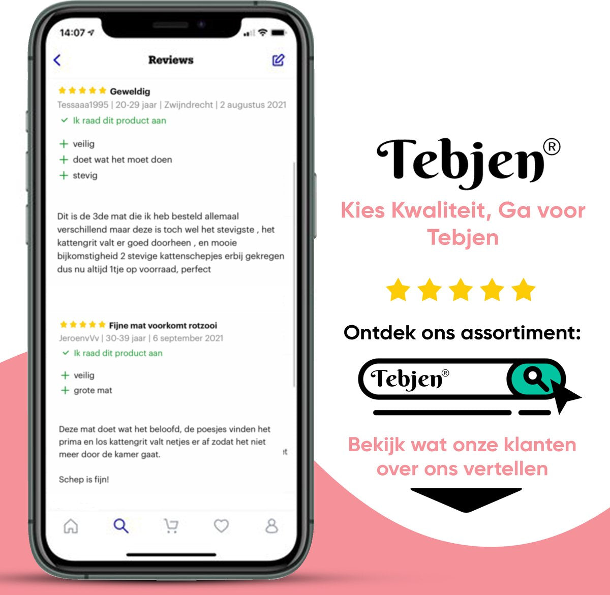  TEBJEN Kattenbakmat – Kattenbak Mat Grit Opvanger - Schoonloop Katten Mat – Dubbele Waterdichte Laag – Uitloopmat Kattenbak – Kattenbak Accessoires - Met Speelgoedmuisje En Schepje - 40x50cm