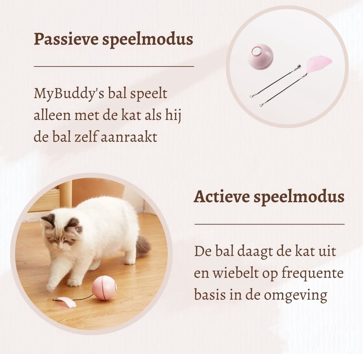  MyBuddy - Interactieve Zelf Rollende Bal - Kattenspeeltjes - Kattenspeelgoed - Bal Voor Katten - LED Lights - Speelgoed - USB - Roze