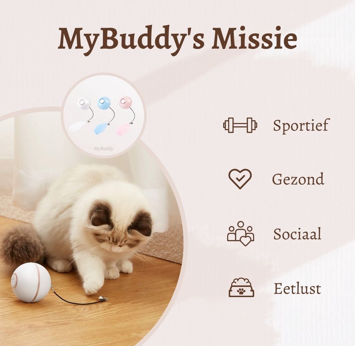  MyBuddy - Interactieve Zelf Rollende Bal - Kattenspeeltjes - Kattenspeelgoed - Bal Voor Katten - LED Lights - Speelgoed - USB - Roze