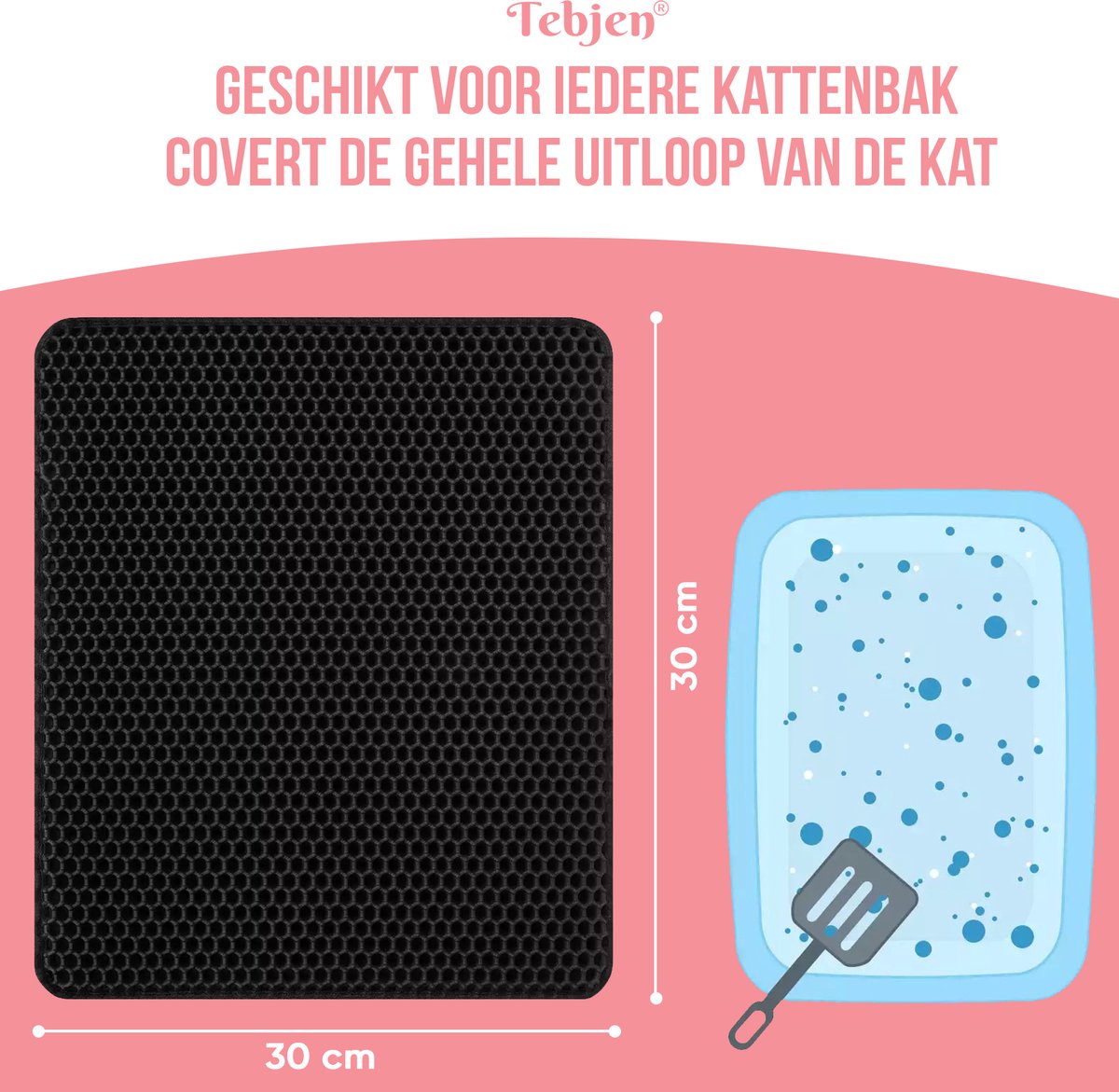 TEBJEN Kattenbakmat – Kattenbak Mat Grit Opvanger - Schoonloop Katten Mat – Dubbele Waterdichte Laag – Uitloopmat Kattenbak – Kattenbak Accessoires - Met Speelgoedmuisje En Schepje - 30cm * 30cm