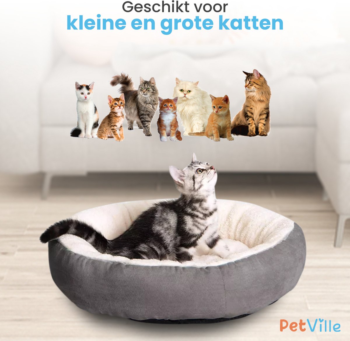  Petville Kattenmand - 50 Cm - Wasbaar - Donut - Waterbestendig - Grijs