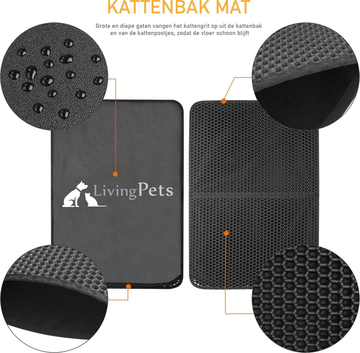  Lavida Home - Kattenbakmat - Grit Opvanger - 45 X 60 Cm - Dubbele Laag &amp; Waterdicht - Katten Mat - Katten Mat Met Opvangruimte Voor Grit - Katten Mat - Kat Benodigdheden - Kitten - Gritmat Voor Poes - Grijs