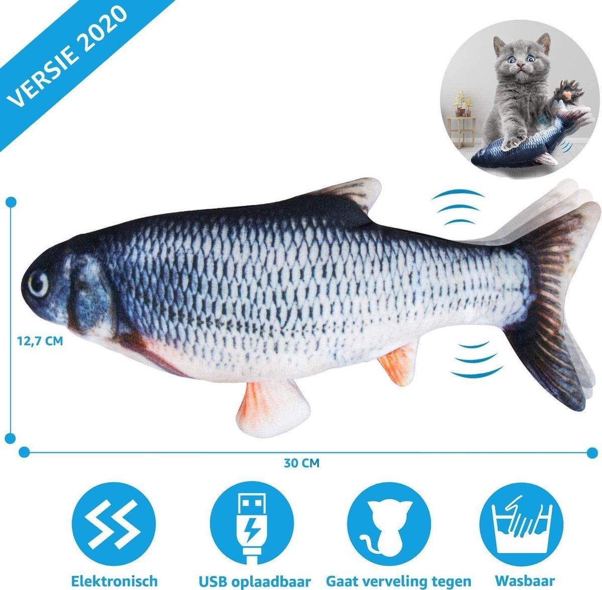  TwinQ Dansende Vis - Bewegende Vis Met Kattenkruid - Kattenspeeltjes - USB Oplaadbaar - Speelgoed Voor Katten - Incl. Kattenlampje