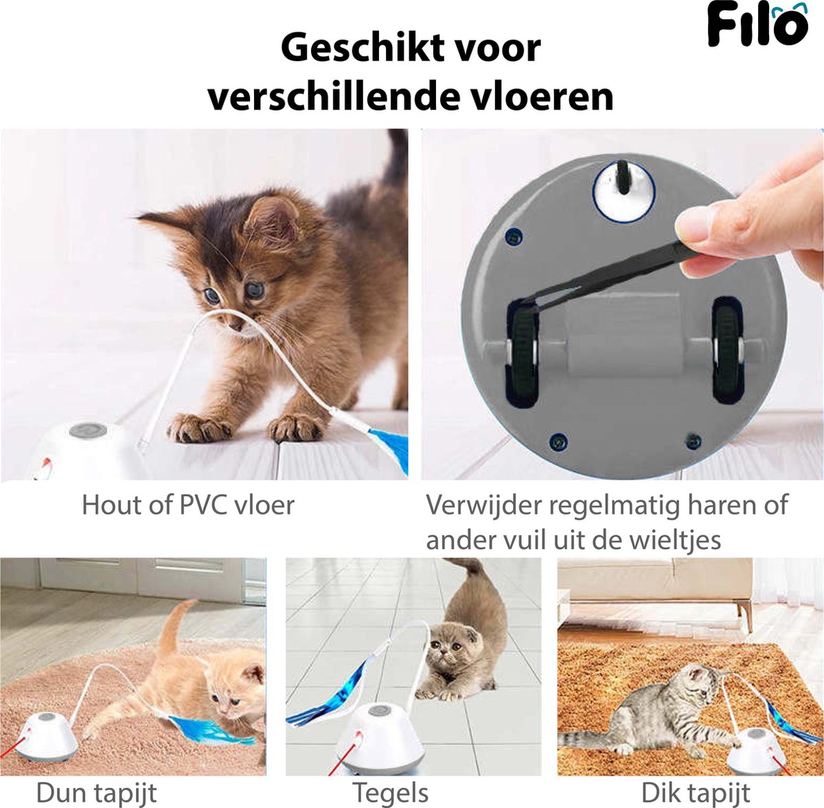  Filo Elektrisch Rijdend Kattenspeelgoed Met Laser - Rijdend Kattenspeeltje - Automatisch Interactief Speelgoed Katten - Kattencadeaus - Elektronisch Speelgoed Kittens - Kat - Kitten - Laserspeelgoed - Kado