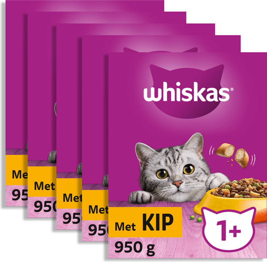  Whiskas 1+ Kattenbrokken - Kip - Doos 5 X 950 G