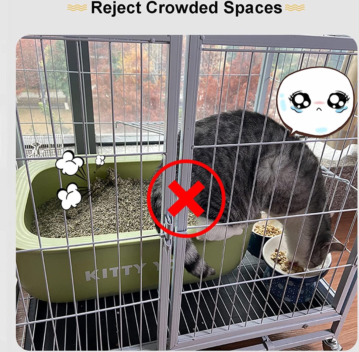 Merkloos XXL Premium Kattenkooi Met Kattenbak 2-laags Kattenkooien Voor Binnen - Grote Opvouwbare Kattenren - Kattenbench Kat Bench - Zwart Dierenverblijf