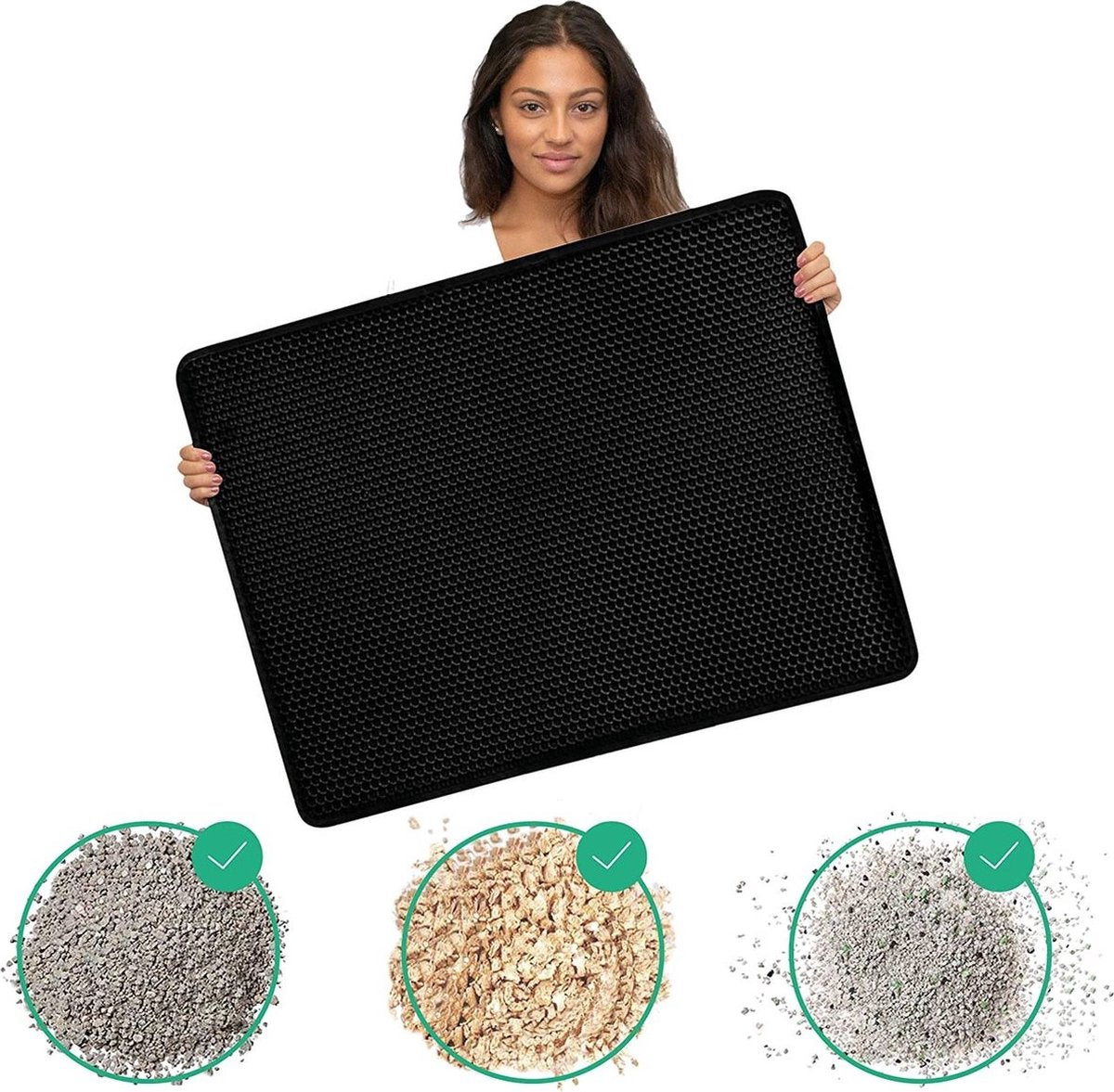  IGOODS - Kattenbakmat Met Filter - 45 X 60 - Waterdicht - Dubbele Laag - Zwart